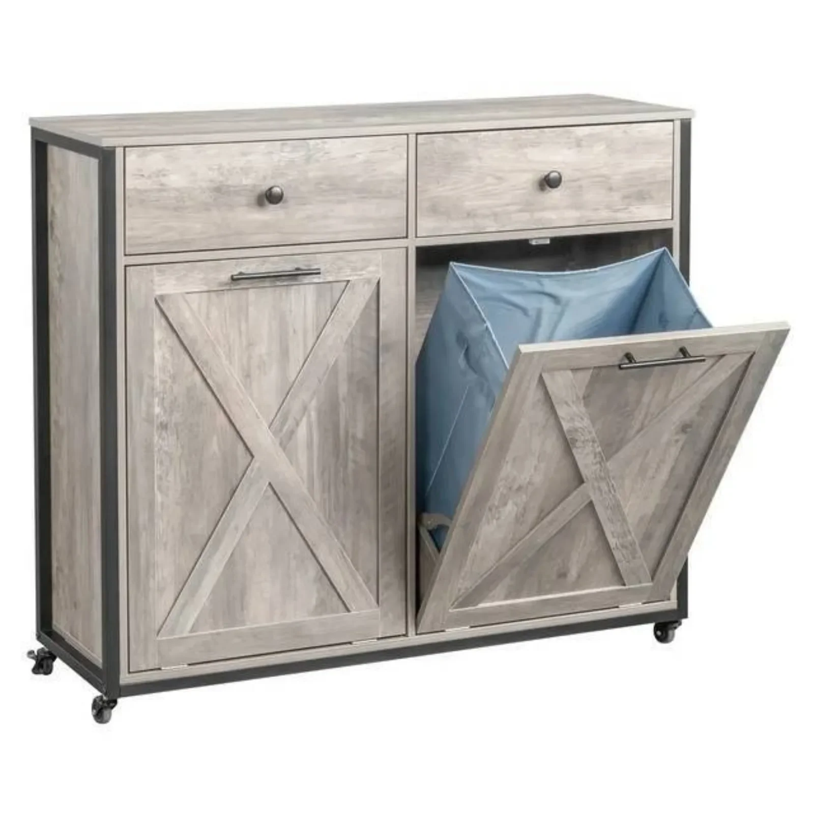 Double Barn Doors Tilt Out Kitchen Trash Cabinet Laundry Sorter Storage Cabinet