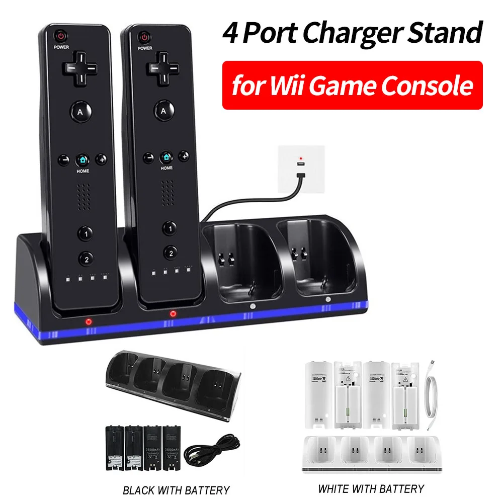 1Pcs 4 Port Charger Charging Stand Dock Station for WII Game Console Battery Powered Game Accessories Supplies