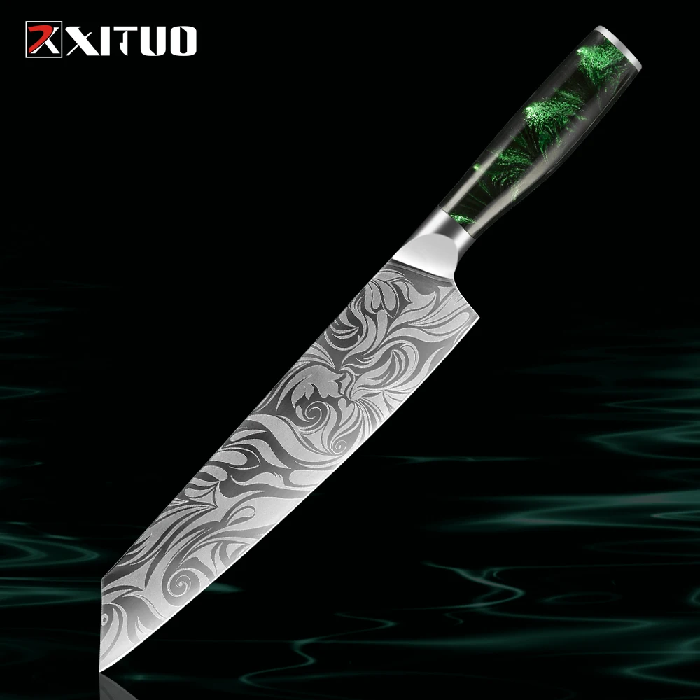 Japanese Kiritsuke Chef Knife,Damascus Laser Pattern Kitchen Knives 8 inch Gyuto Knife Super Sharp blade edge Ergonomic handle