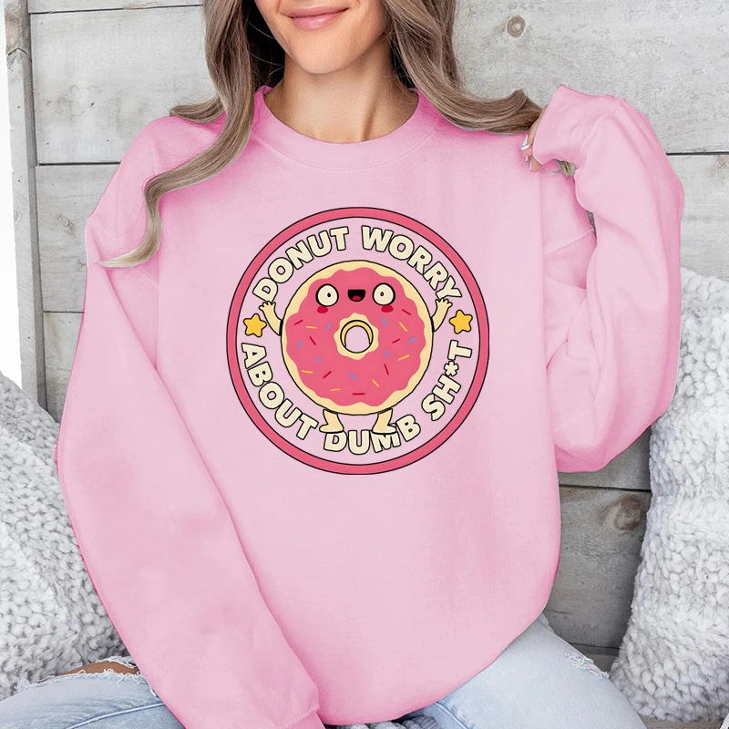 Sweatshirts Sweet Doughnut Print Hoodless Pullovers Women Fashion Donut Design Tracksuit Female Crew Neck Long Sleeve Sportswear