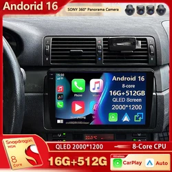 Android 16 For BMW 3-Series E46 M3 318 320 325 330 335 2K QLED Android Car Radio Multimedia Video Player AI Voice CarPlay stereo