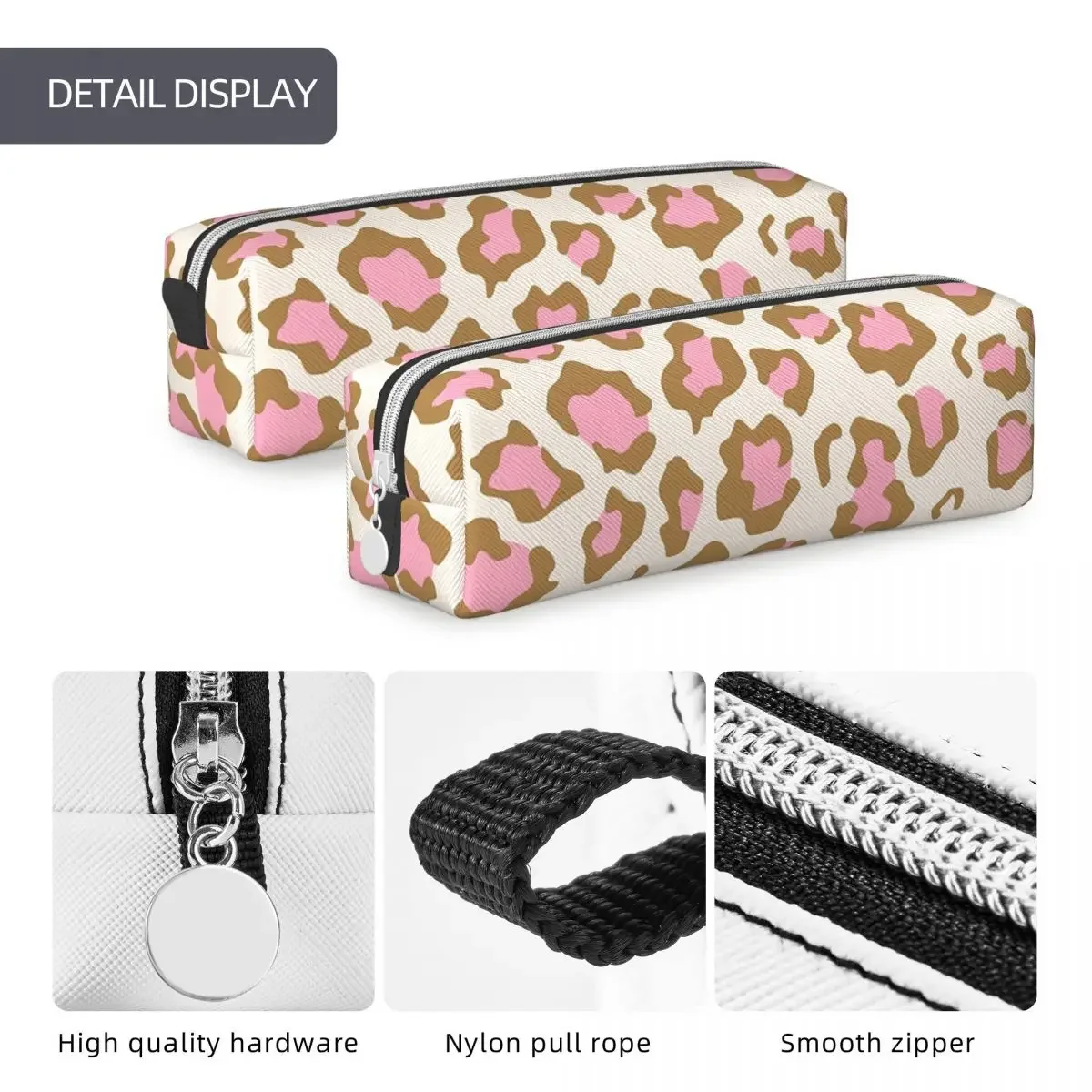 Pink Leopard Pattern Pencil Case Animal Spots Skin Pencilcases Pen Box for Girls Boys Large Storage Bag Students School Cosmetic