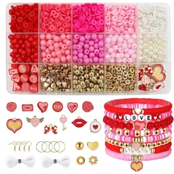2566pcs Valentine's Day Bead Bracelet Making kit, DIY polymer clay beads, Love Charm pendant, for DIY jewelry making, bracelets