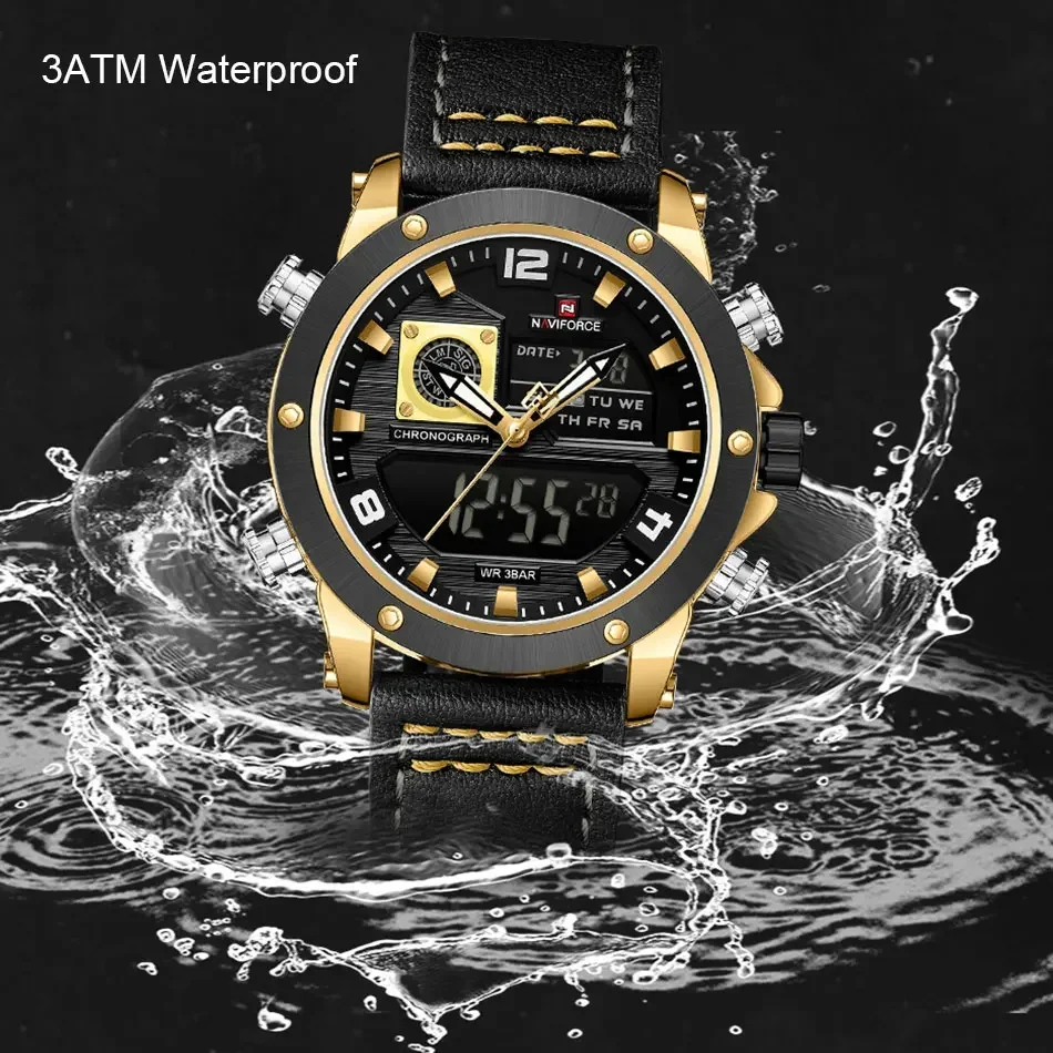 NAVIFORCE NF8051T Men Double Display Waterproof Sports Military Quartz Watch For Male Digital Wristwatch Style Clock