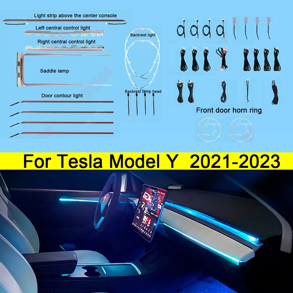 Led Ambient Light For Tesla Model Y 2021 2022 2023 2024 2025 laser engraving inter lamp touch control Modle Y APP contro
