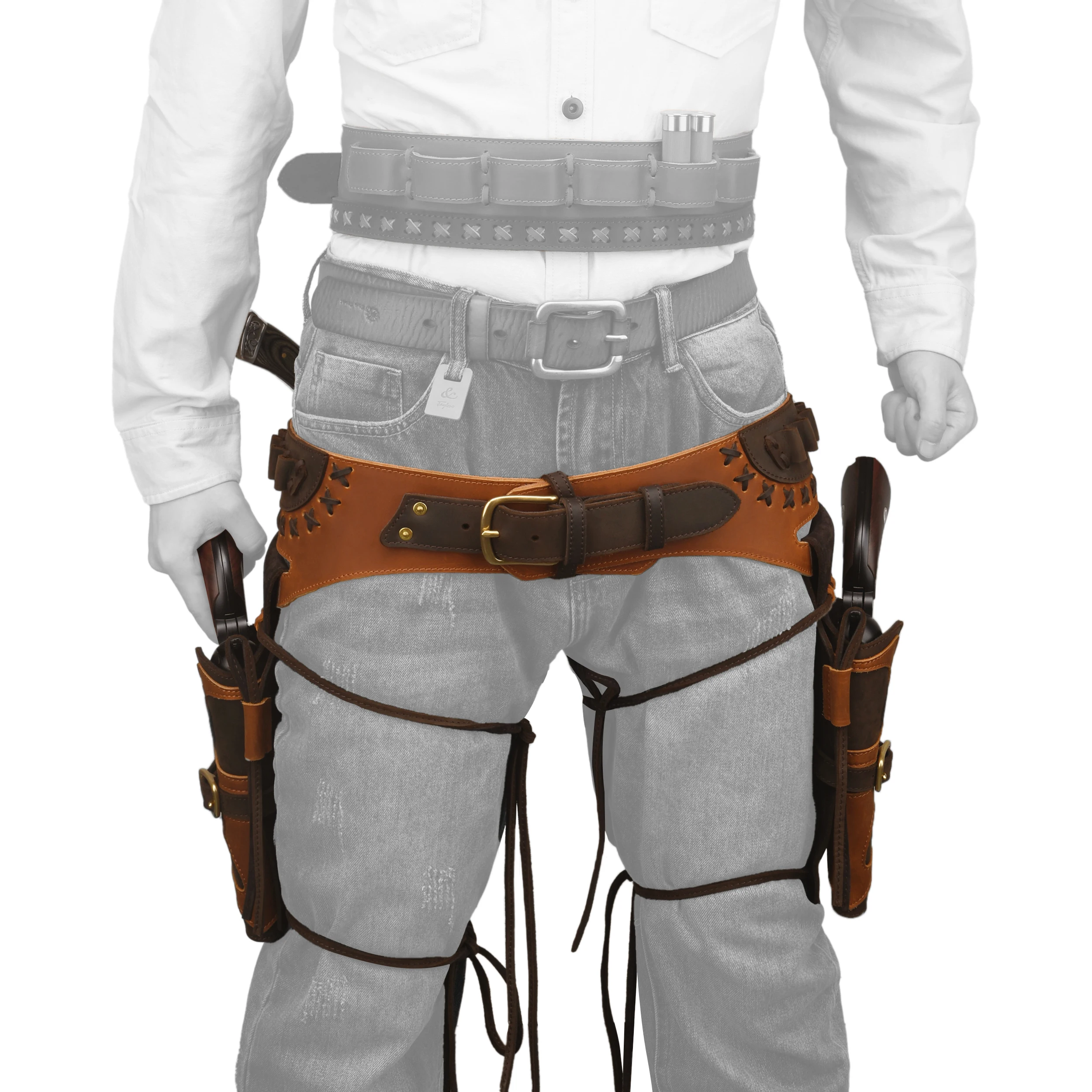 Wayne‘s Dog Leather Western Gun Belt and Holster Combo for Revolvers, Adjustable Cowboy Style Belt for .45-70 .40 .44mag
