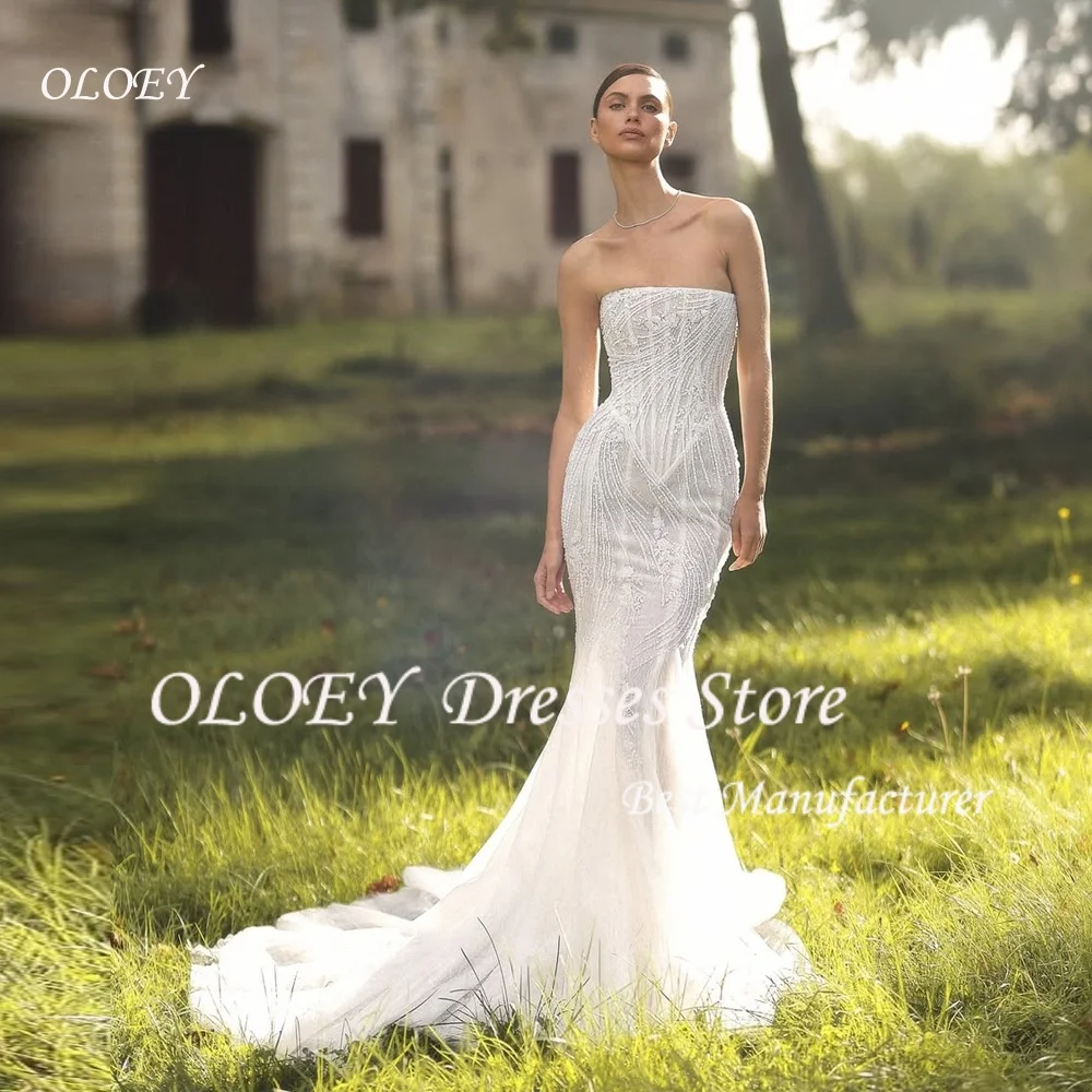 OLOEY Elegant Mermaid Wedding Dress 2026 Peplum Beaded Bridal Gown Customized vestidos de novia robes de soirée