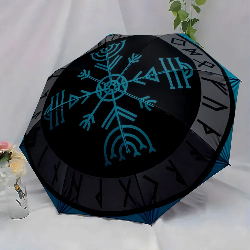 1PC Mysterious Nordic Design Umbrella with Ancient Symbols Print 8 Iron Ribs Folding Umbrella Auto-Open Fashion Sunshade