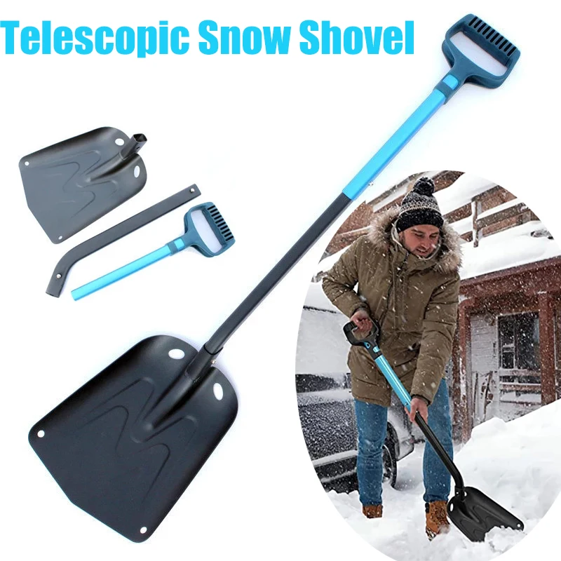 Pala de nieve telescópica de invierno, pala de nieve portátil multifuncional, pala de deshielo, suministros multifunción