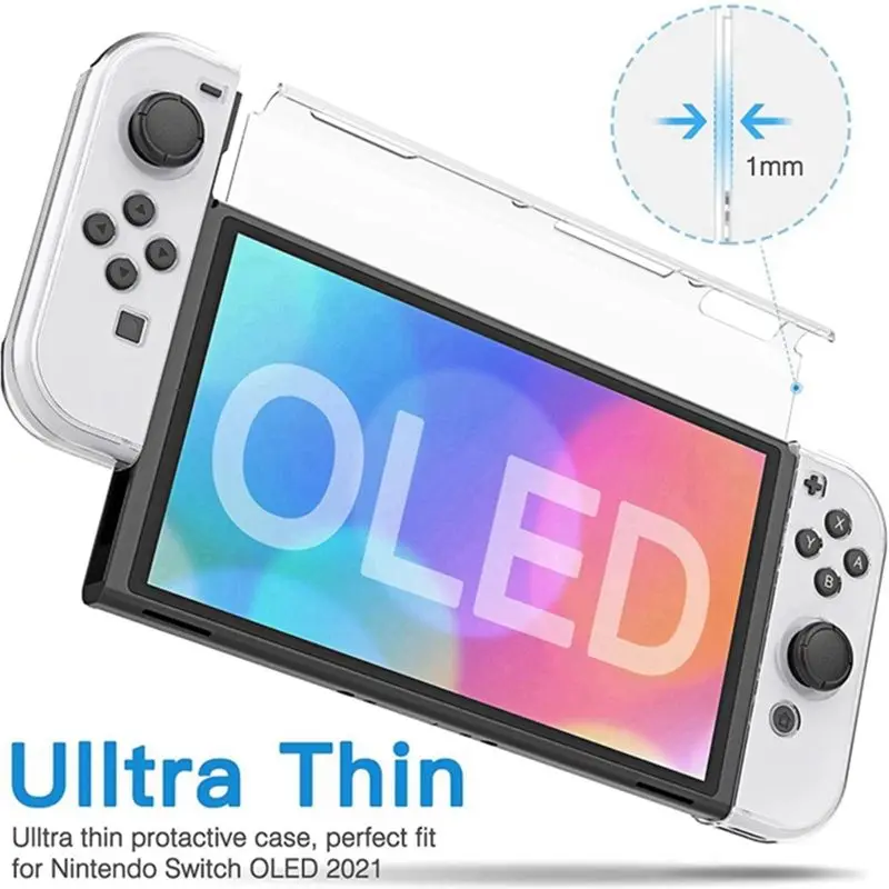 Case Dockable For Switch OLED Model,Clear PC Protective Case Cover With Thumb Cap For Joy-Con Switch OLED-ABWO
