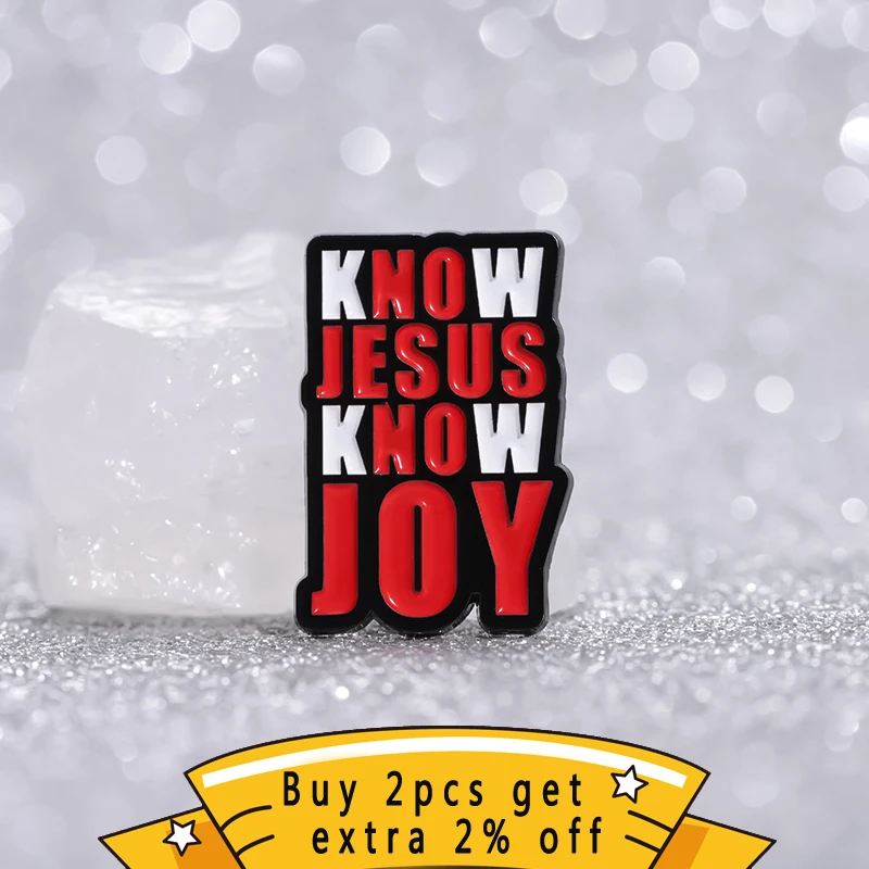 KNOW JESUS KNOW JOY Enamel Pins Christian Jesus Believer Brooches Lapel Badges Punk Gothic Religious Belief Jewelry Gift