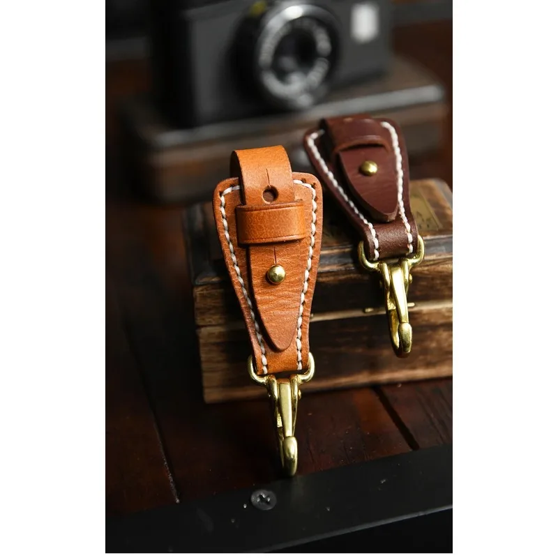 Hot Sale Vintage Handmade 100% Genuine Leather Men Key Holder EDC Waist Belt Loop Keychain Clip Hook Buckle For Male