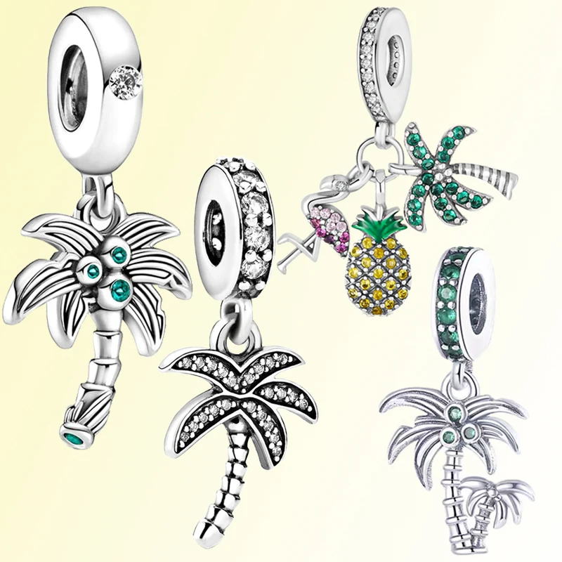 Fine หลงใหลฤดูร้อน Series Coconut Tree Charm Fit Original 925 เงิน Pamdora สร้อยข้อมือ DIY แฟชั่นผู้หญิงเครื่องประดับของขวัญ
