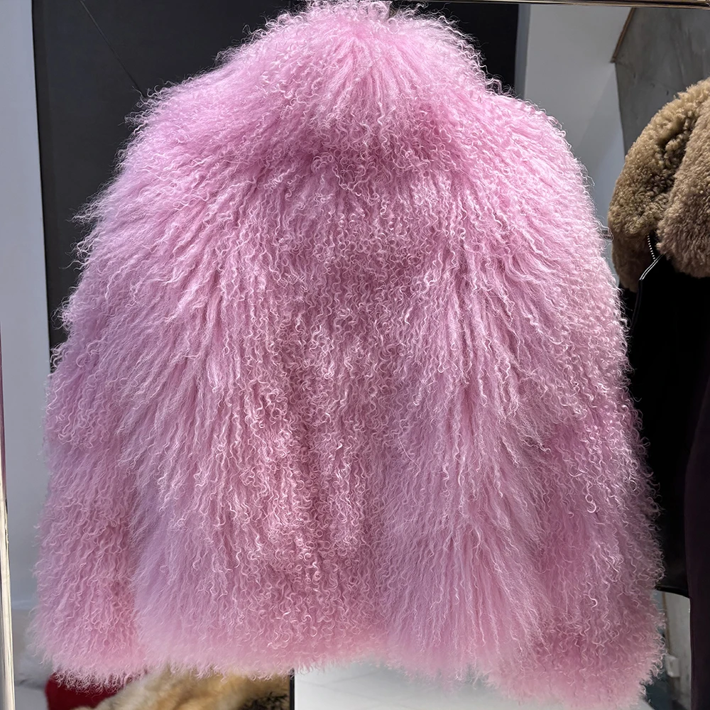 YOLOAgain High Collar Real Mongolia Sheep Fur Jacket For Women 2025 Winter Coats Outerwear