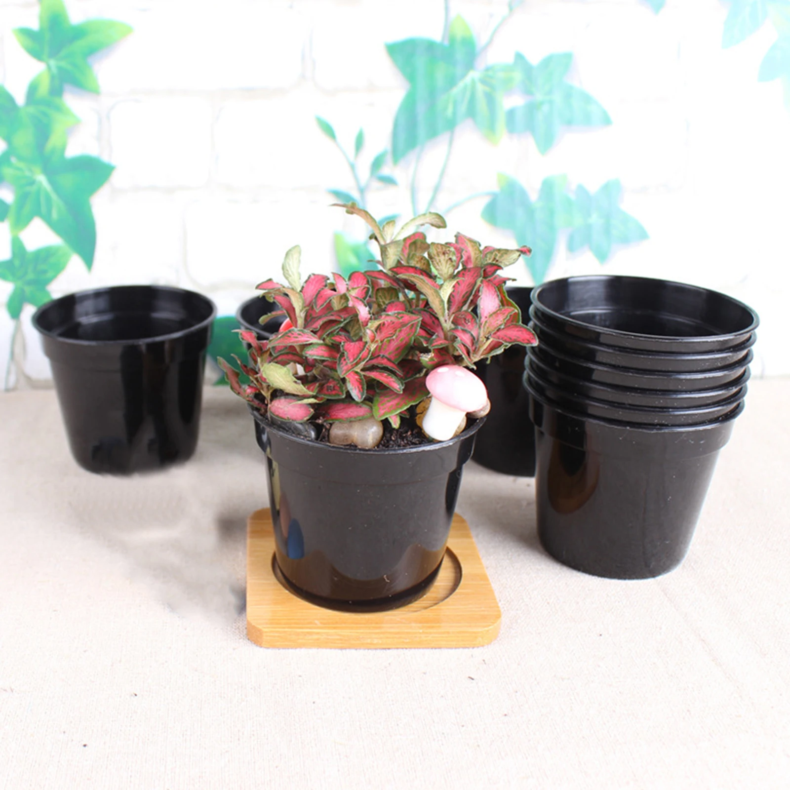 

10pcs Black Plastic Small Round Pot Thickening Succulent Basin Deepen Scrub Flower Garden Planter For Herbs Indoor Plants