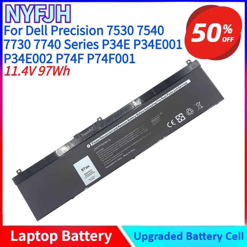 

New Laptop Battery 11.4V 97Wh NYFJH for Dell Precision 5TF10 7330 7530 7540 7730 7740 Series P34E P34E001 P34E002 P74F P74F001