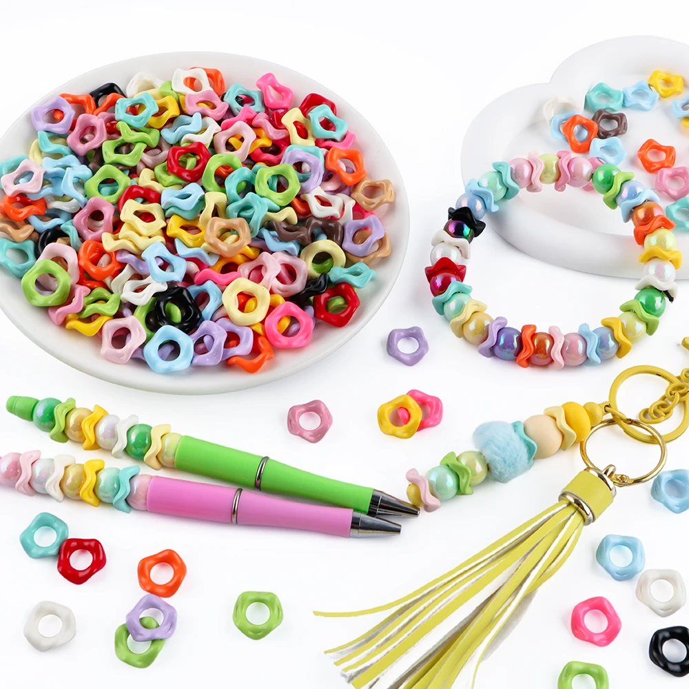 40pcs/Lot 12/16mm Colorful Wavy Acrylic Ring For DIY Jewelry Necklace Bracelet Earrings Etc Decoration Accessories