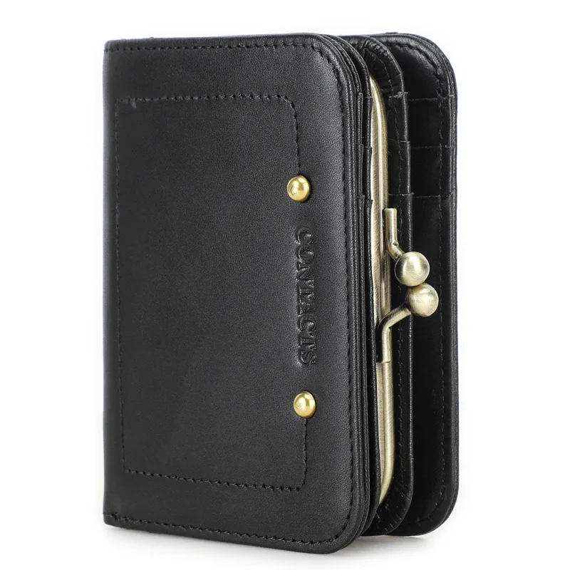 Anti-theft Brush Three Fold Strap Iron Hinge Genuine Leather Multifun Ctional Short Women Wallet Coin Purse Holder Women Wallets
