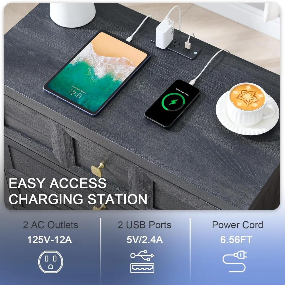 مجموعة منضدة محطة شحن مكونة من 2، طاولات ليلية حديثة 30.7 مع 3 أدراج، طاولات جانبية كبيرة للسرير بحجم كينج