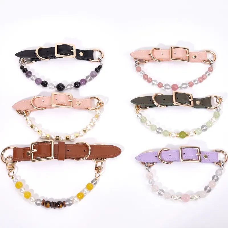 Cross-border popular natural crystal pet collar amethyst powder crystal tiger's eye stone luxury necklace wholesale factory