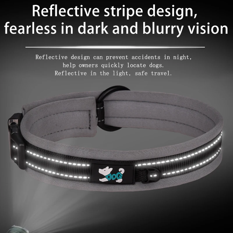 CP399 Soft Comfortable Padded Engraving Buckle Reflective Adjustable Durable Nylon High Quality Pet Dog Collar