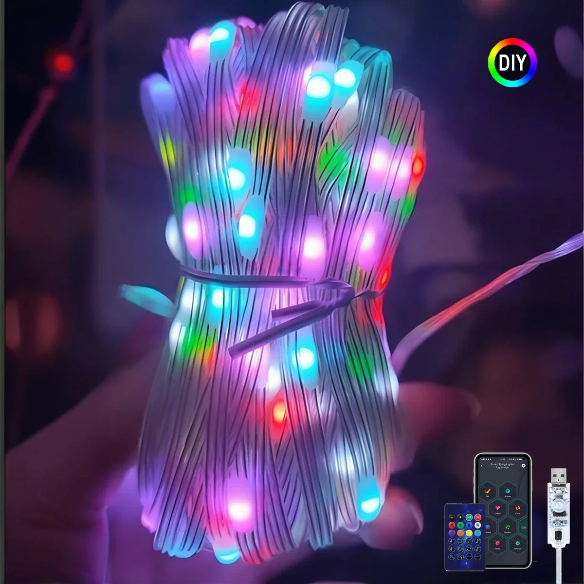 Bluetooth APP DIY LED Fairy String Light RGB IC Waterproof Addressable Dream Color Garland Christmas Party Decor Lamp USB 5M-20M