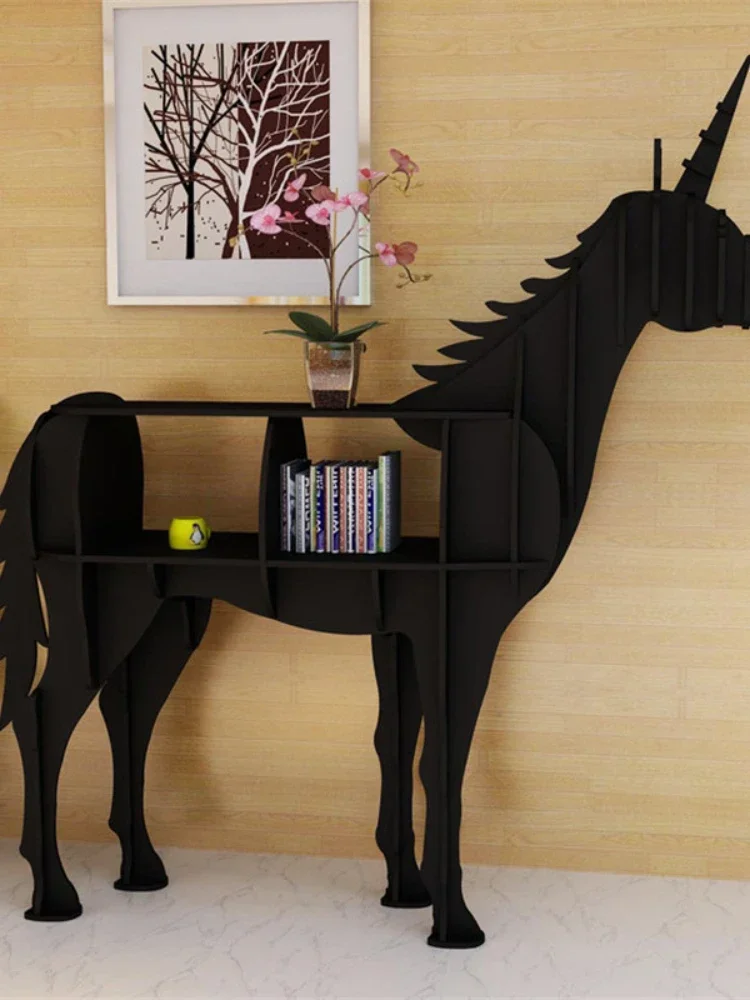 Creative Bookshelf Unicorn Sculpture Shelf Entrance Table Shop Window Floor Decoration Shelves Home Accessories Crafts