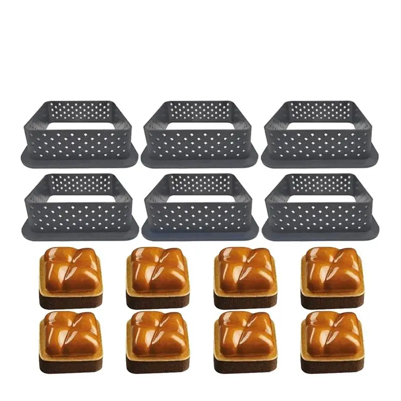 Y51A-40 Pieces Square Tart Rings Heat-Resistant Perforated Cake Mousse Ring Non Stick Bakeware Tart Mini Cake Mold Cake Rings