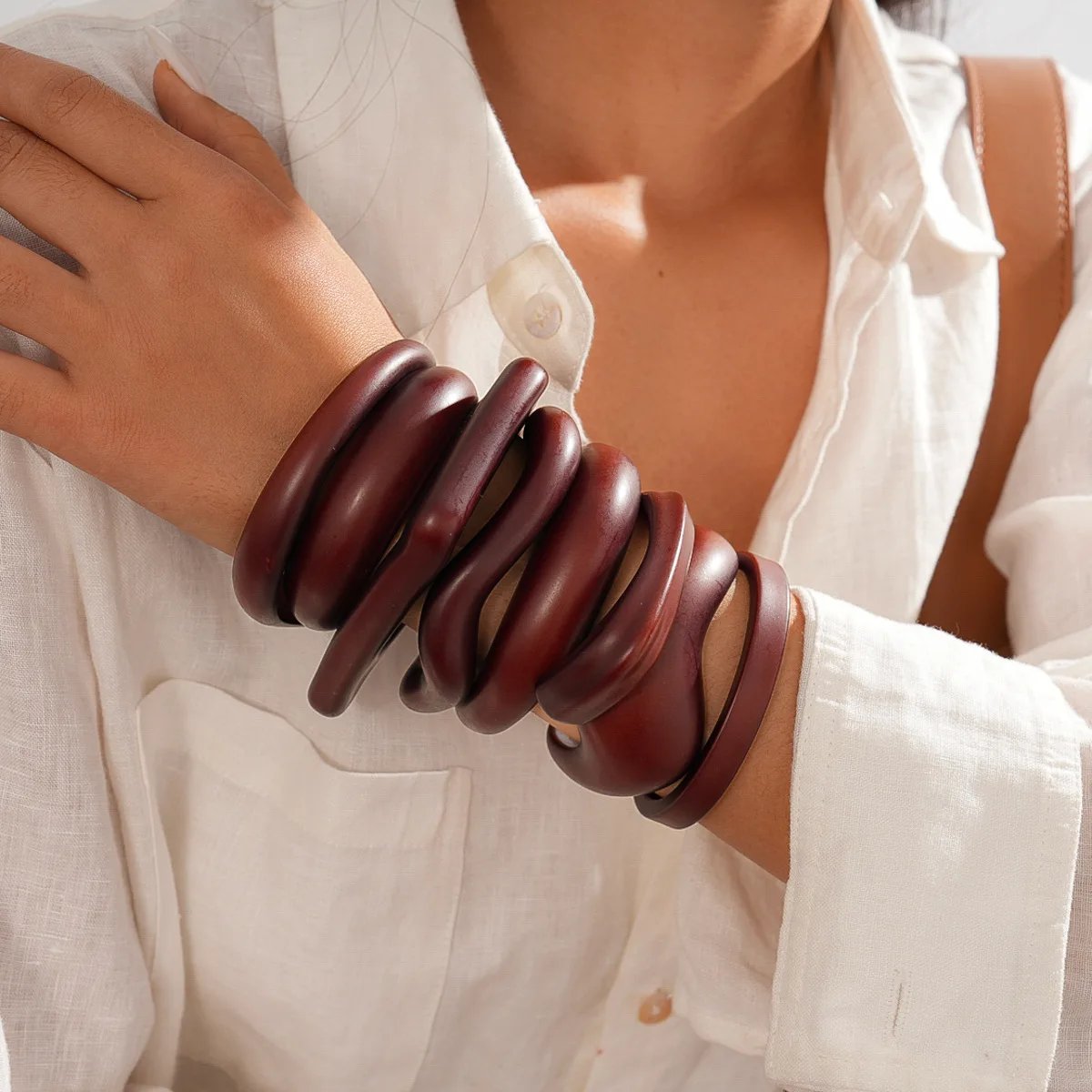 Vintage Coffee Wood Cuff Smudging Bangles Fashion Hip Hop Geometric Brown Acrylic Resin Wide Bangles Bracelets Women Men Jewelry