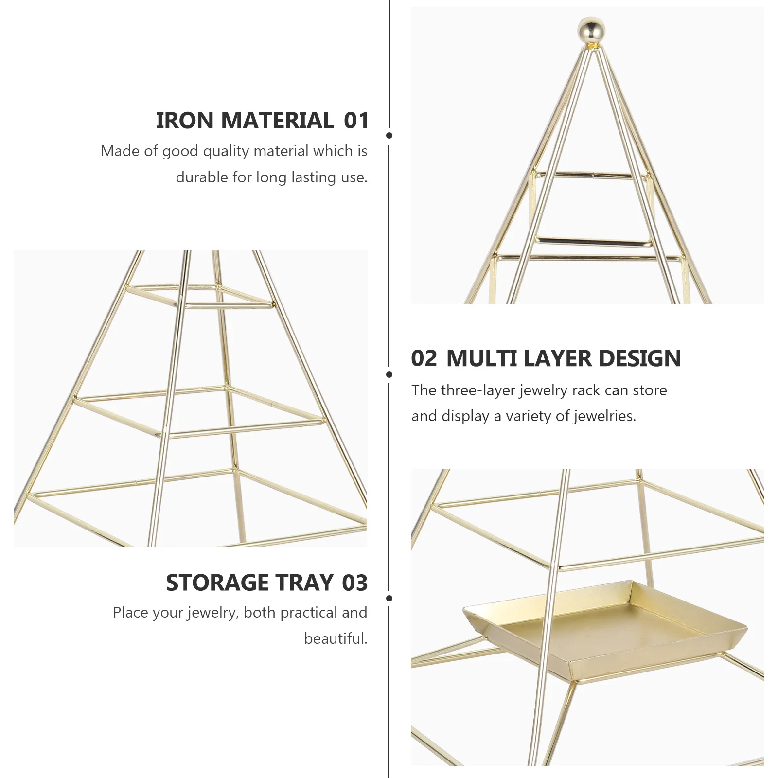 

1 pc Jewelry Storage Rack Three-Layer Golden Iron Stand For Necklace Ring Earring Organizer Display Shelf Decorative Holder