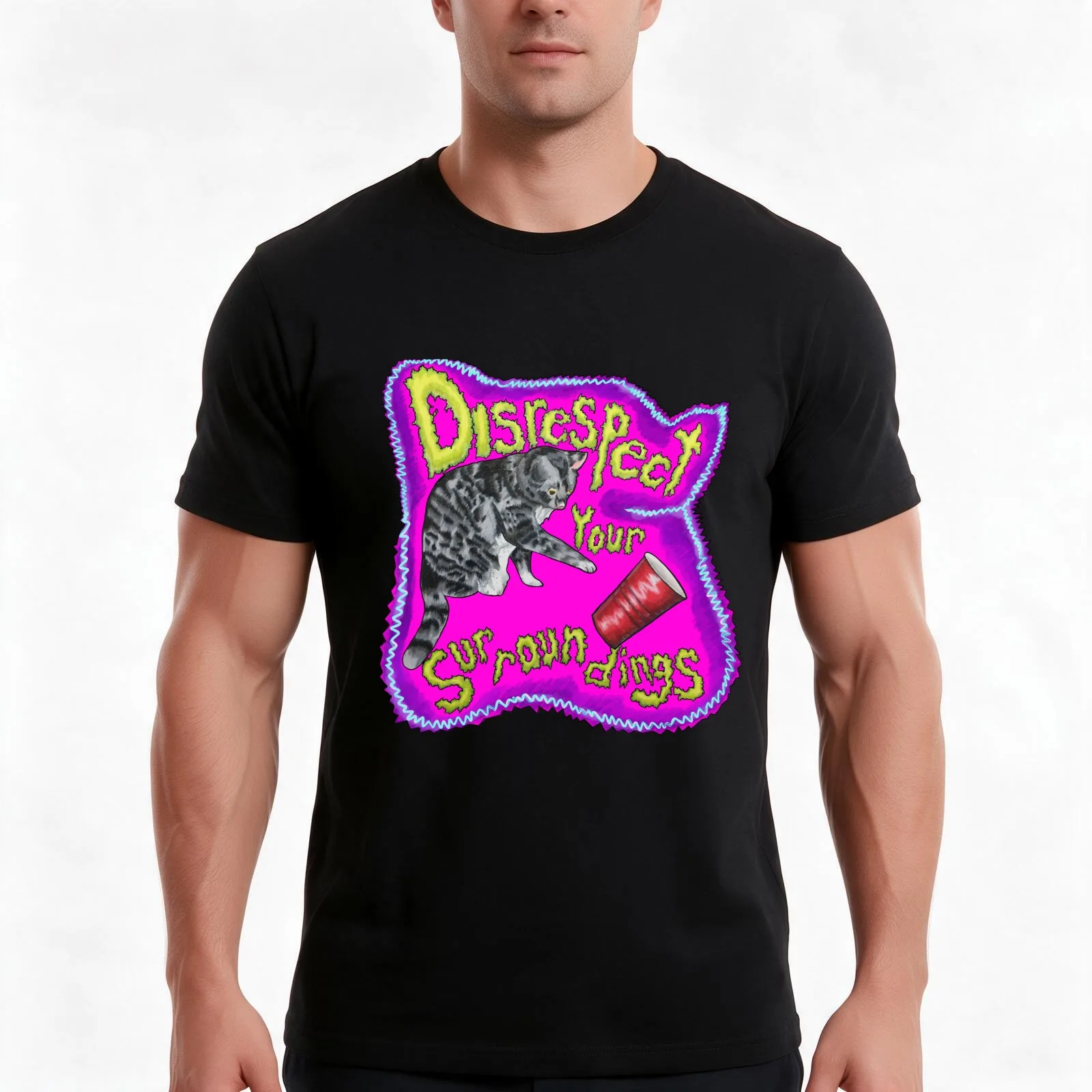 Disrespect Your Surroundings T-Shirt, Summer Casual Cotton Tee, Oversized Streetwear Tops, Vintage Graphic Print, 100% Cotton
