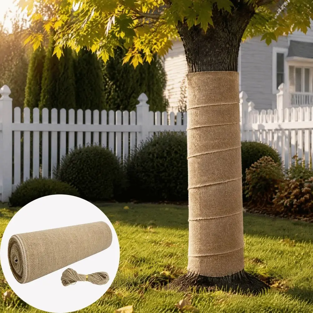 Natural Jute Tree Wrap Tape Burlap Cloth Natural Fabric Plant Protection Cover Outdoor Protective Wrap Tape Burlap Plant Cover