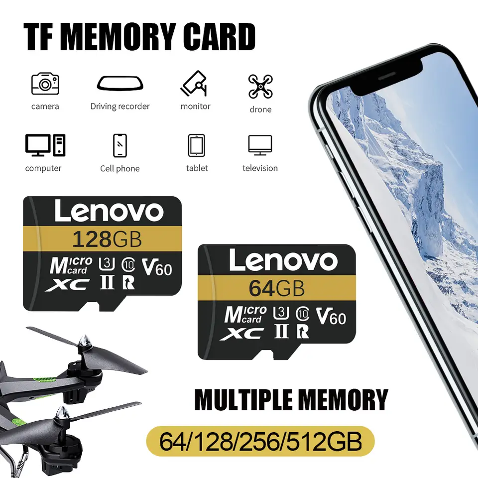 بطاقة ذاكرة SD عالية السرعة من Lenovo V60 U3 بسعة 512 جيجابايت لكاميرا الطائرة بدون طيار - تدعم فيديو 4K Full HD بطاقات ذاكرة فلاش - 6