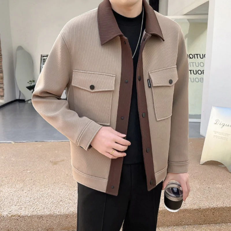 High-quality Casual EuropeanAmerican Single-breasted Lapel Spring and Autumn Fashion Color Matching Simple Cargo Jacket for Men