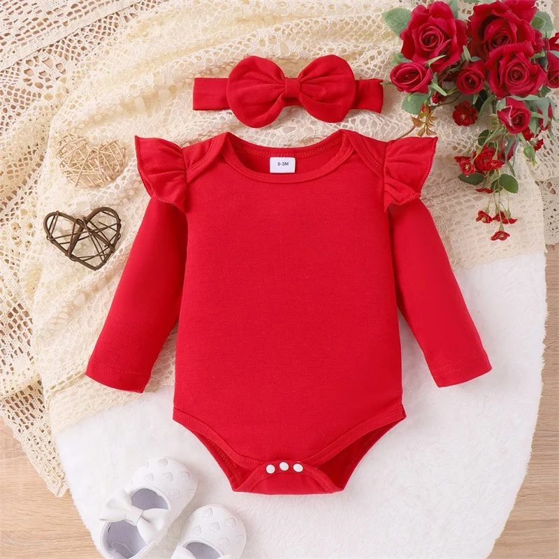 2023-11-09 Lioraitiin Newborn Baby Girls Valentine\'s Day Outfits Romper Bear Patch Heart Print Baby Suspender Skirts Clothes Set