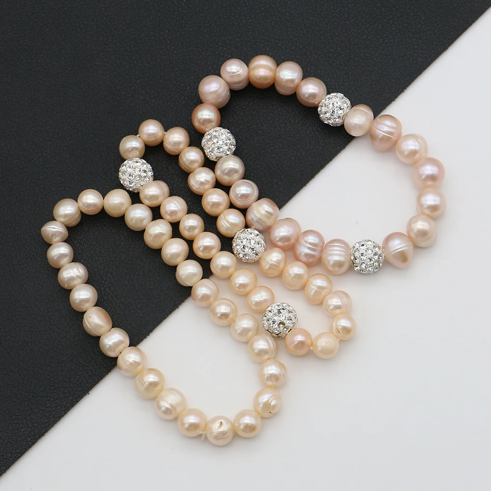 

Multi-Style Orange Natural Baroque Threaded Freshwater Pearl Bracelet 18cm Length Irregular Round Women's Wrist Fashion Jewelry
