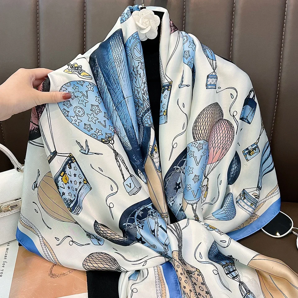 

80 * 180CM New Women's Silk Scarf - Korean Fashion Print Long Shawl, Elegant Beach Wrap & Airflow Pashmina