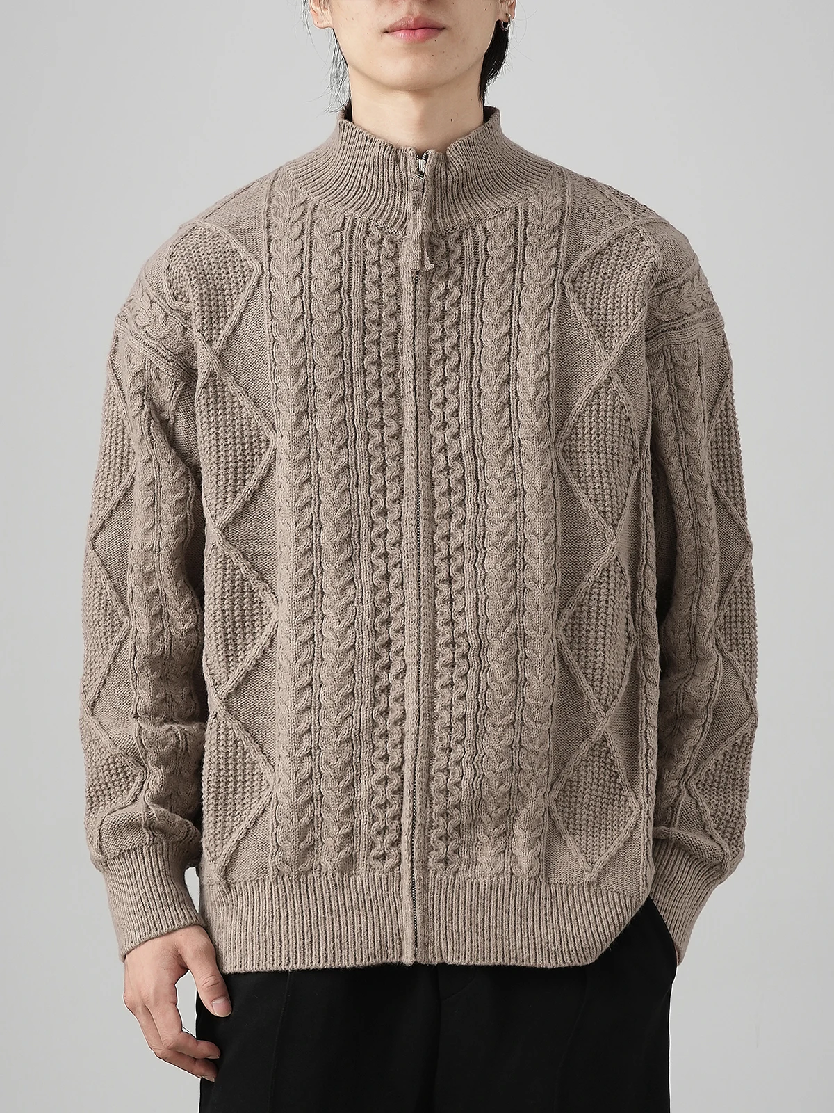 DUKEEN เสื้อสเวตเตอร์ถักผู้ชายฤดูใบไม้ร่วงและฤดูหนาวสบายๆหนาซิปเสื้อคอเต่าสีทึบเสื้อถักสําหรับชาย