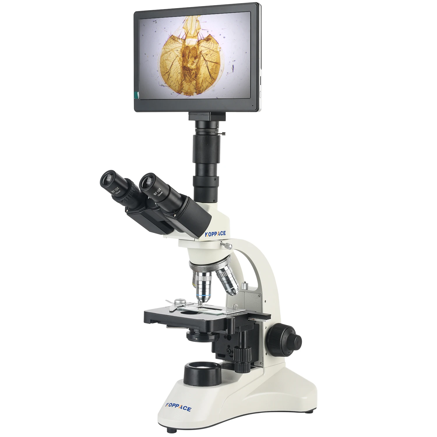 KOPPACE 40X-1600X Trinocular Biomicroscope 2 Million Pixel 9 inchs HD Monitor Biological Research Microscope