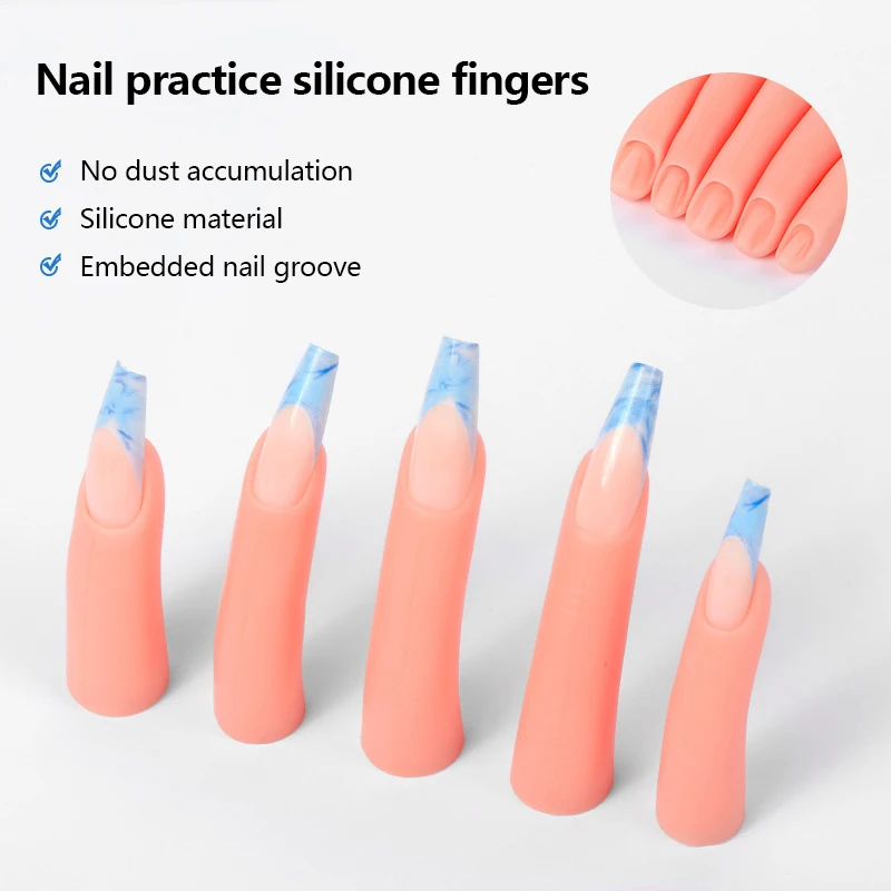 

5Pcs/Set Nail Art Practice Hand False Finger Silicone Nails With Magnet Can Be Insert Nail Plate Manicure Tools Display