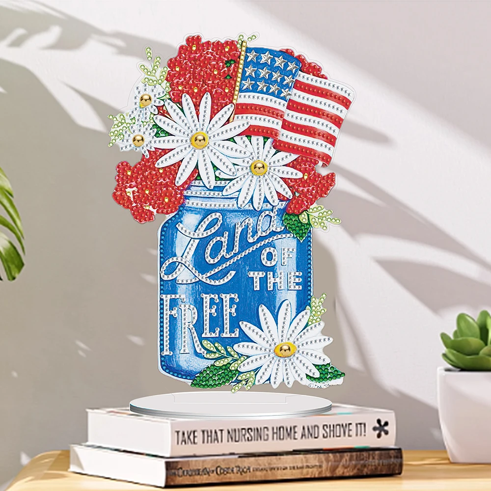 HOMFUN DIY 특별한 모양 드릴 다이아몬드 페인팅 책상 장식, 크리스탈 꽃병 꽃 자수, 라인석 홈 탁상 장식 선물