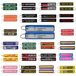 Warning Sign Embroidery Funny Quotes Key Fobs Key Tags Keychain for Motorcycle Cars Key Holder Chaveiro Jewelry Gifts