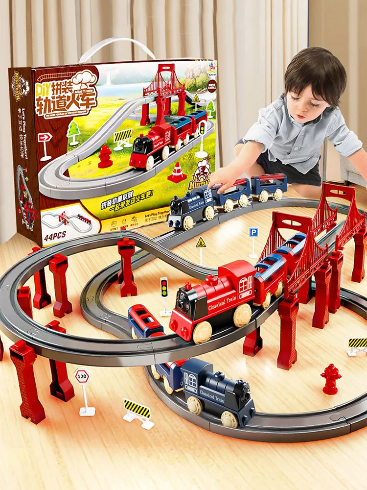 44 pièces/ensemble de trains électriques sur rails, ensembles de rails à assembler, jouets de train, modèle de simulation éducatif pour garçon, cadeau de Noël ou d'anniversaire