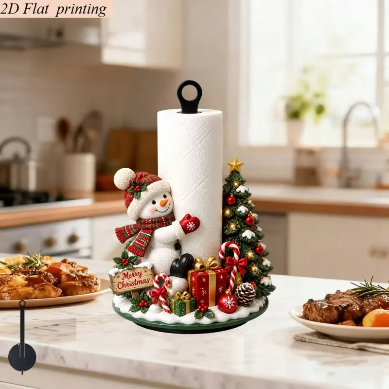 2/1 Piece Christmas Snowman and Christmas Tree Shaped Kitchen Paper Towel Holder 2D Flat Wooden Base with Acrylic, Creative Christmas-Themed Desktop Paper Roll Holder, Festive Atmosphere Decoration, Suitable for Kitche