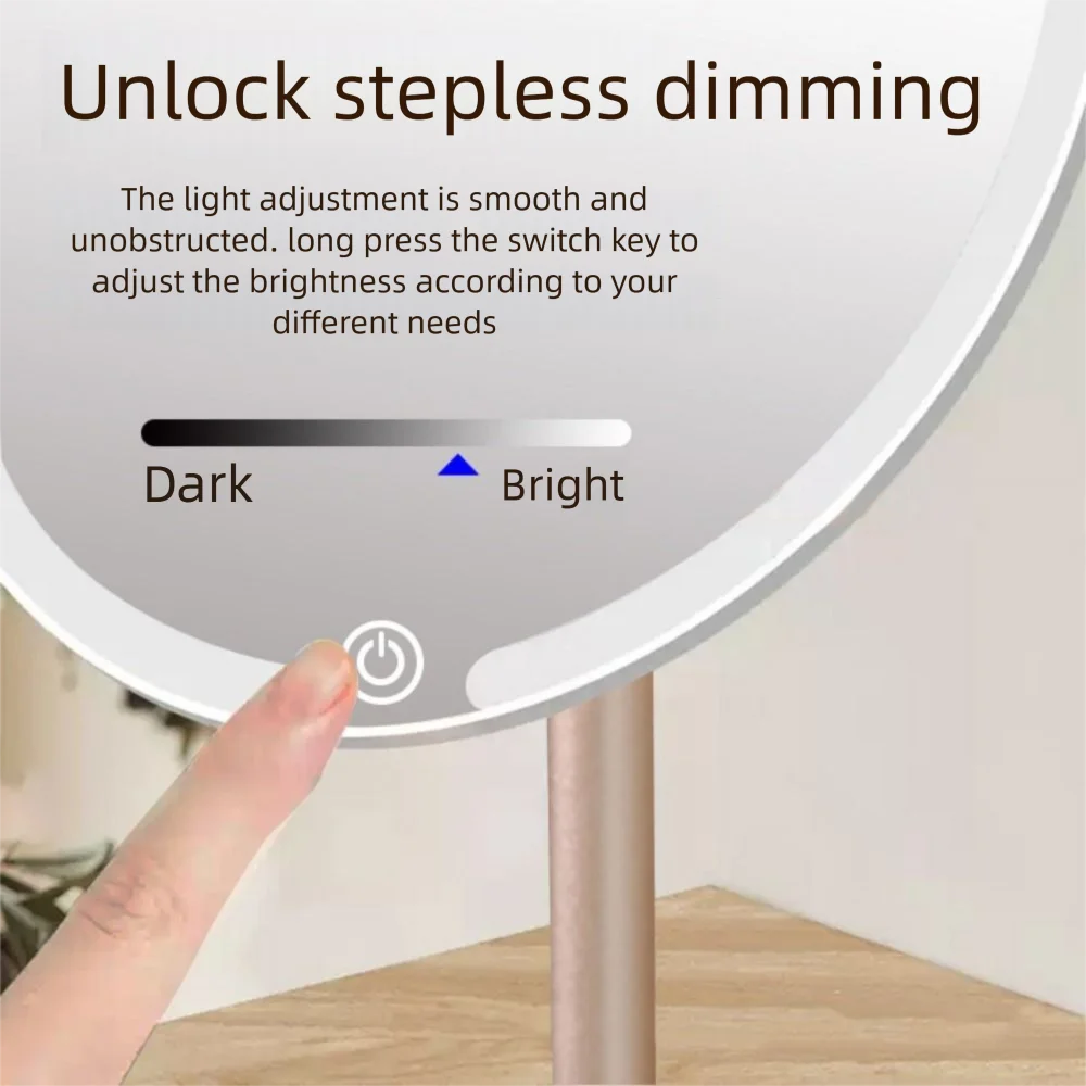 Specchio per trucco a LED regolabile Rotazione di luci a 3 colori Specchi cosmetici portatili Specchio cosmetico staccabile antiscivolo con luci