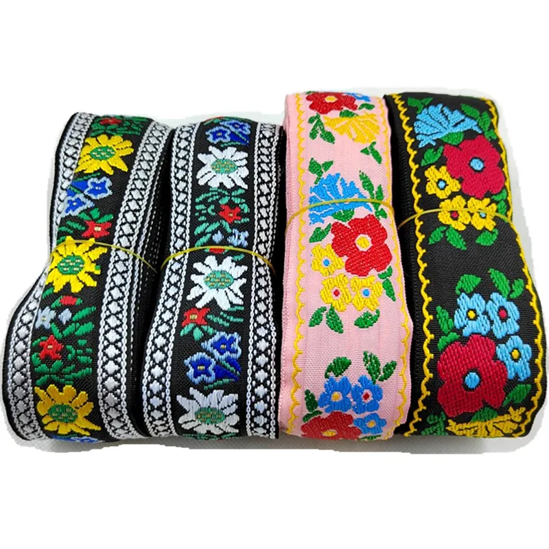 3Yards 5cm Ethnic Flower Jacquard Strap Ribbon Embroidered Minority Clothing Edging Home Textile Headwear Hair Clip DIY Fabric