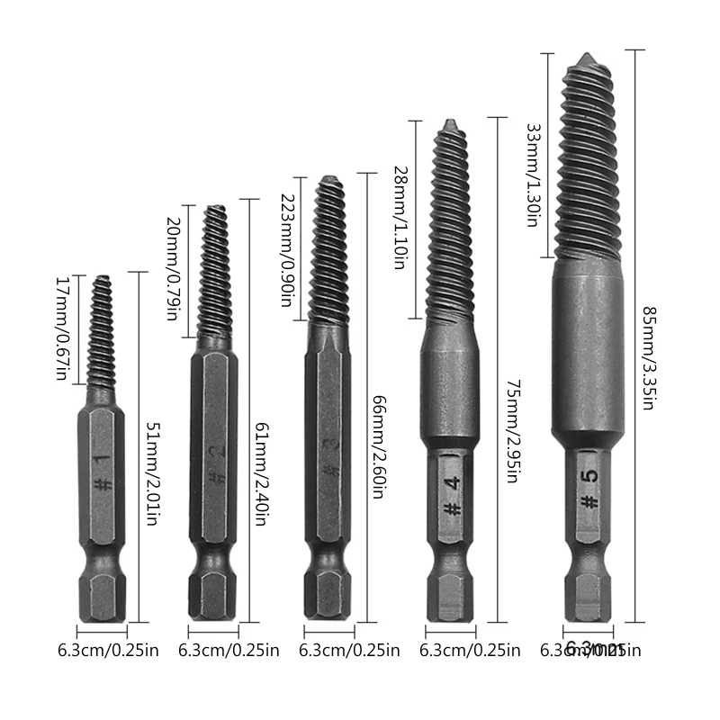 5 Pieces Shank Broken Screwdriver Extractor Set Portable Spiral Flute Extractor Set for Removing Stripped Screw