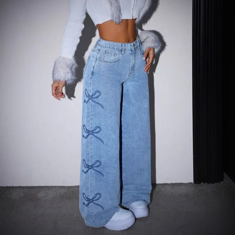 

Trousers Jeans Women's Y2K High-waisted Bow Detail Comfortable Minimalist Casual Fashionable Niche Versatile Elegant Distinctive