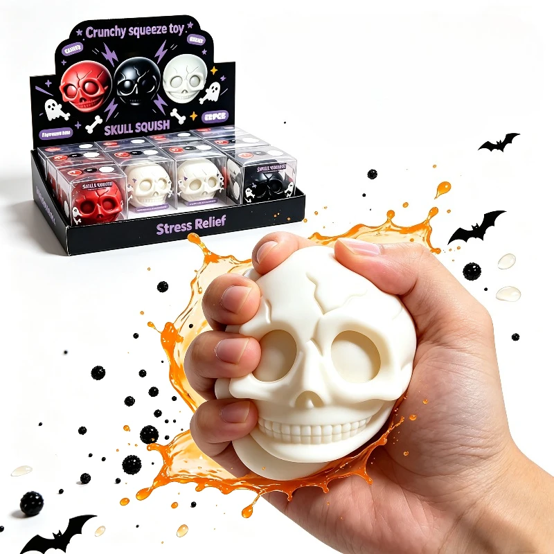 New SqueezeSoft Rubber Squeeze Toy, Stress Relief Fidget Ball, Cute Skeleton Design, Slow Rebound Sensory Toy for Halloween