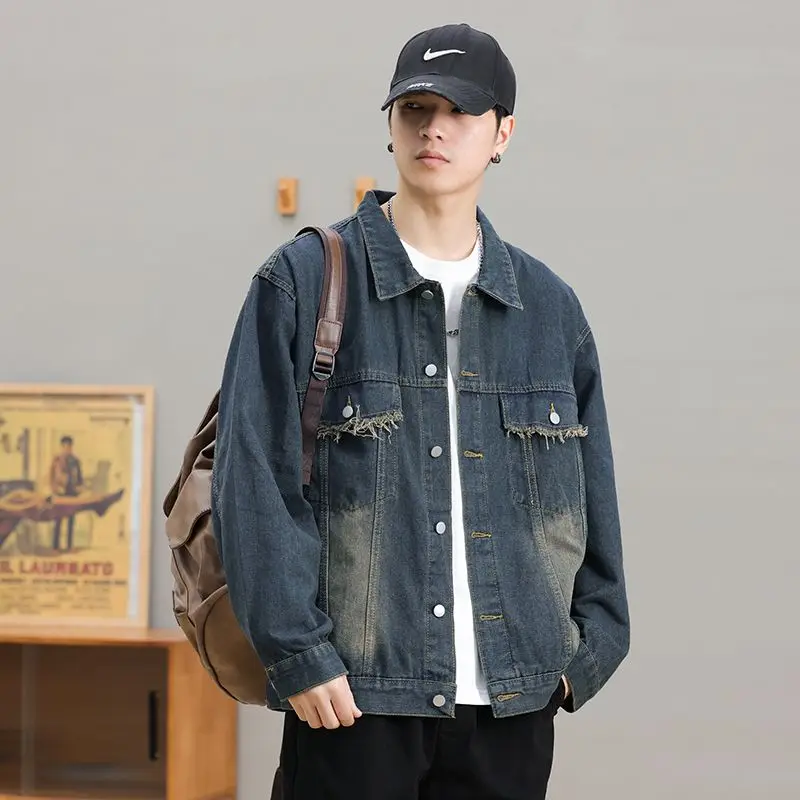 

Retro American Sle Men's Denim Jaet Loose Casual Trendy Workwear Top Spring Autumn Faionable Cotton Polyester Blend